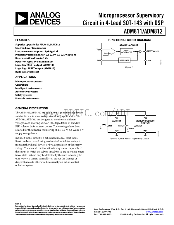 ADMA711/2 DATA MANUAL -Specifications, Instructions, and Definitions for the ADM811/2 Analog Devices - Page 1