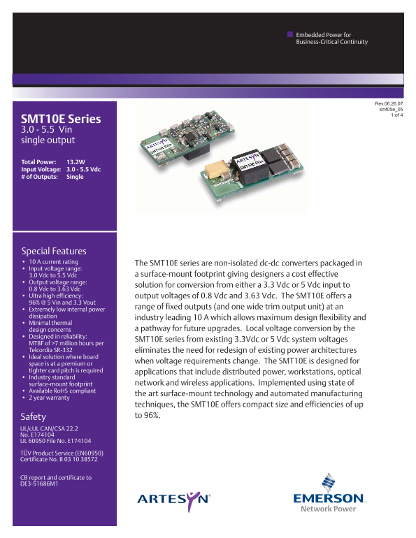 ARTESYN SMT10E series Manual - Page 1