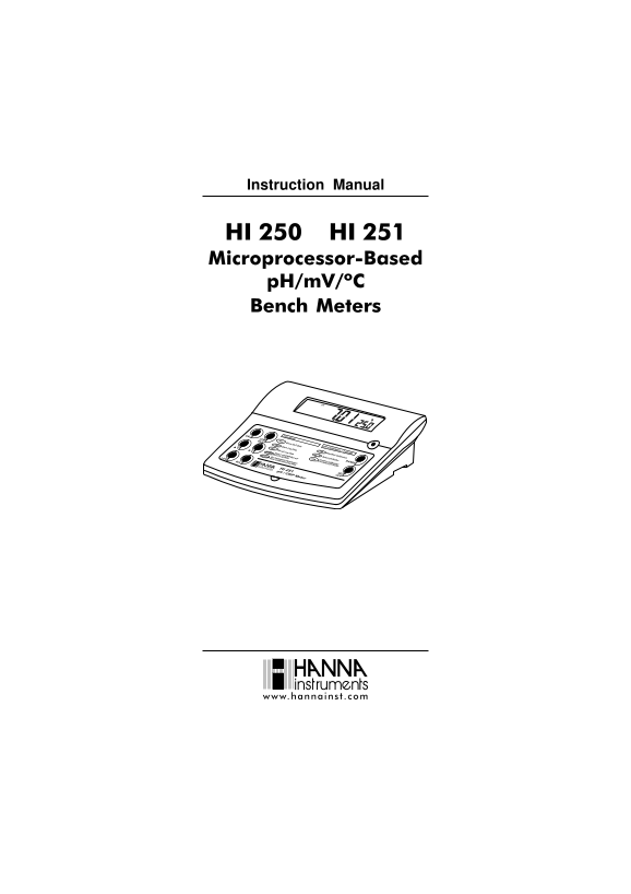 HANNA HI 250 HI 251 Microprocessor-Based pH mV ºC Bench Meters Instruction Manual - Page 1