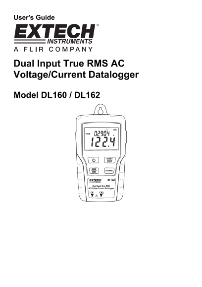 EXTECH Dual Input True RMS AC Voltage Current Datalogger Model DL160 DL162 User's Manual Specifications - Page 1