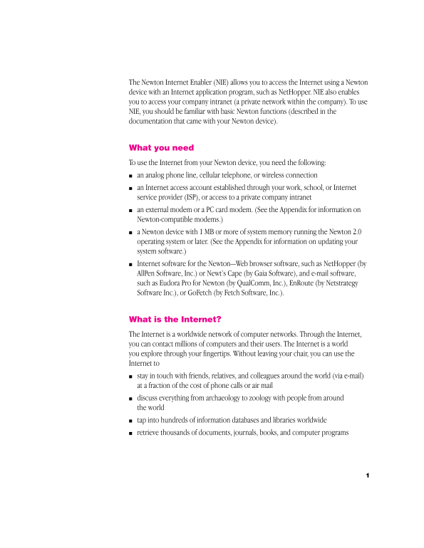 Apple Newton Internet Enabler User's Manual - Page 1