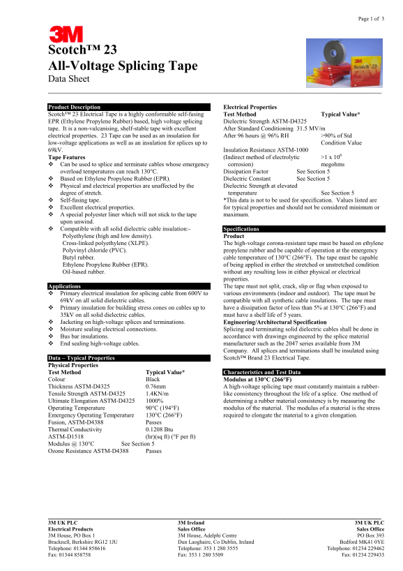 3M Scotch 23 All-Voltage Splicing Tape User Guide - Page 1