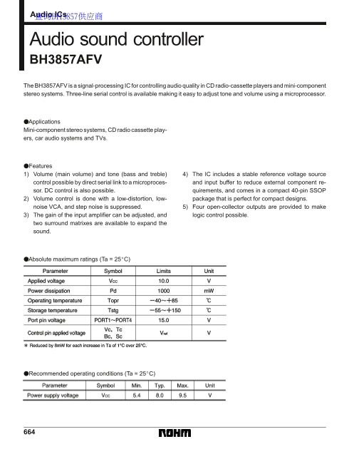 ROHM Audio Sound Controller BH3857AFV Product Data Sheet Manual - Page 1