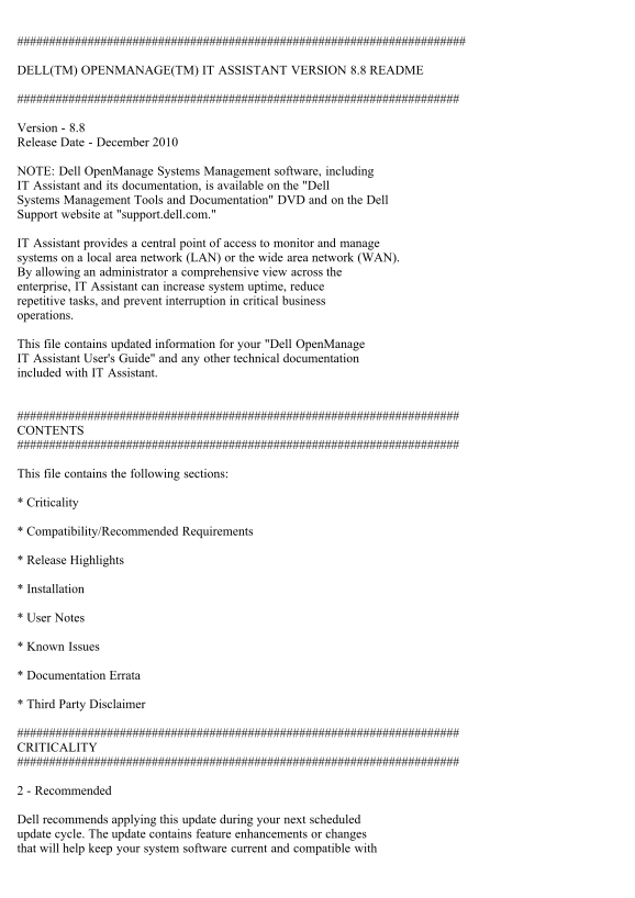 Dell OpenManage IT Assistant Version 8.8 Readme - Page 1