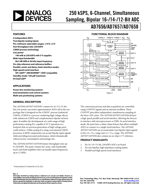 AD7656 AD7657 AD7658 16-14-12-Bit Bipolar ADC User Manual Specifications - Page 1