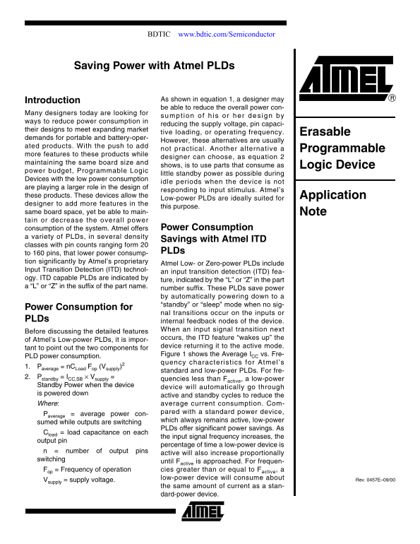 Saving Power with Atmel PLDs - ATMEL Technical Documentation - Page 1