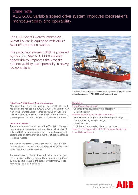 ABB ABB Case note ACS 6000 variable speed drive system for icebreaker improves maneuverability and operability - Page 1