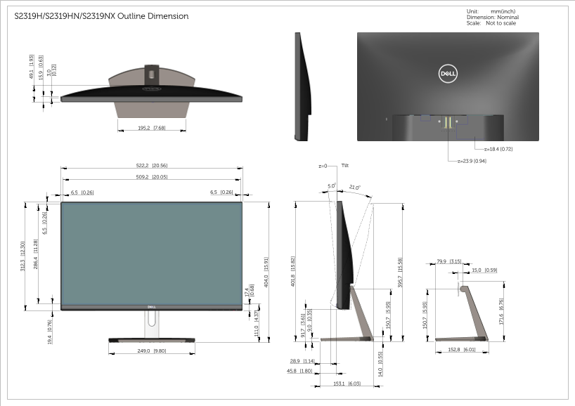 Dell S2319HN Contour Design Specifications and User Guide - Page 1