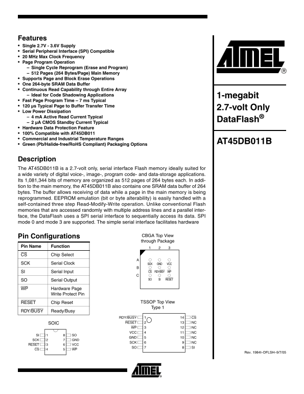 ATMEL AT45DB011B User Guide - Page 1