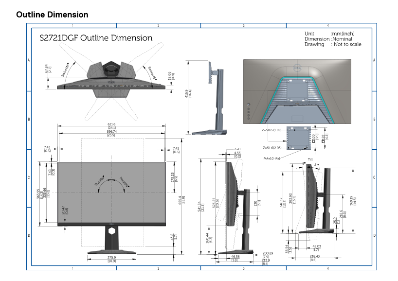Dell S2721DGF Monitor Contour Diagram User's Guide - Page 1