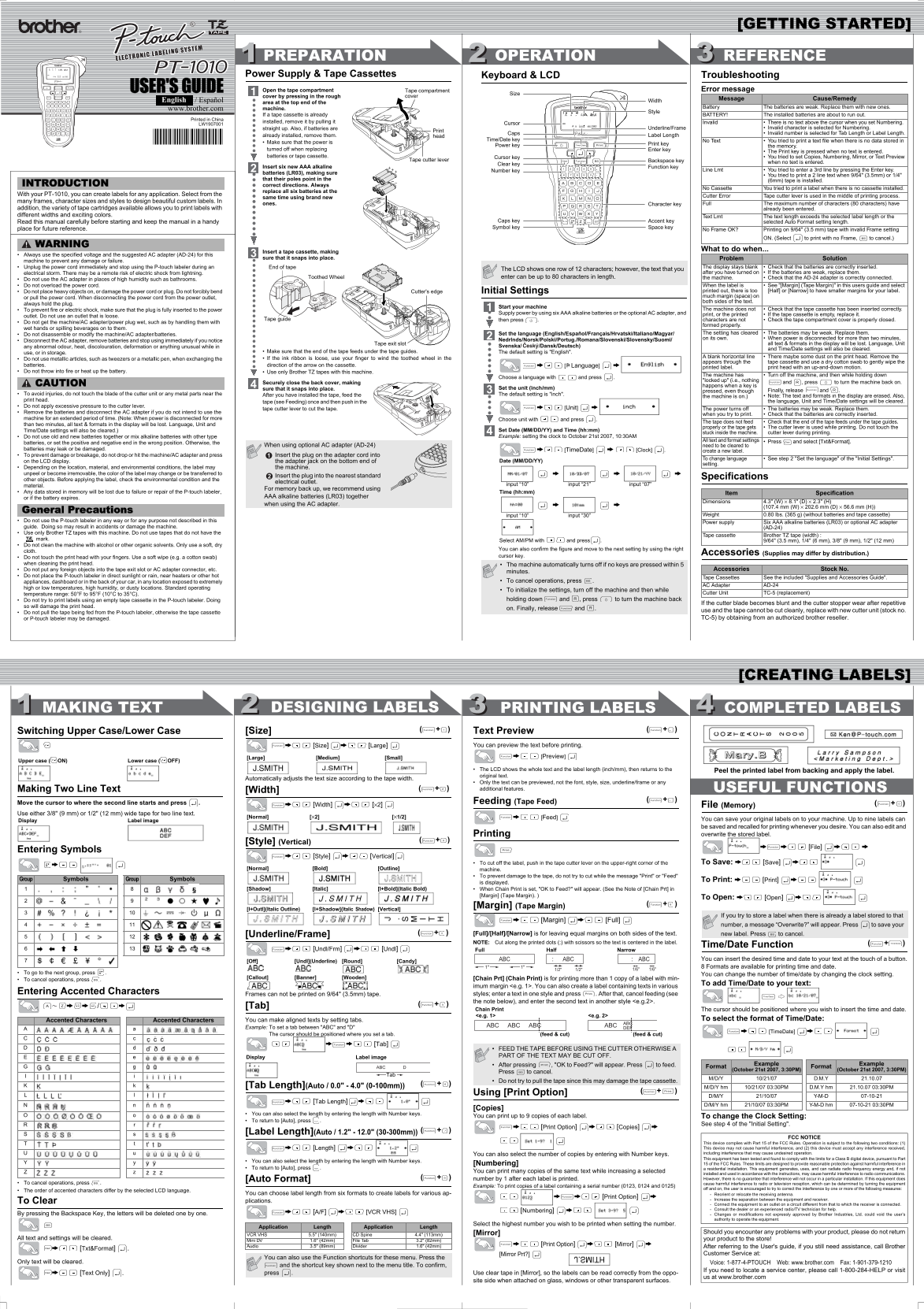 Brother PT-1010 User Guide and Manual - Page 1
