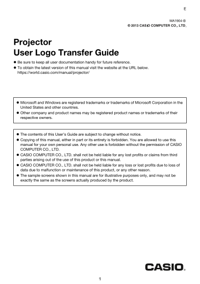 User Logo Transfer Guide for Casio Projector Models XJ-F11X, XJ-F21XN, XJ-F101W, XJ-F211WN - Page 1