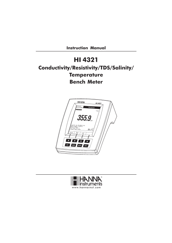 Hanna HI 4321 Conductivity, Resistivity, TDS, Salinity, and Temperature Bench Meter User Manual - Page 1