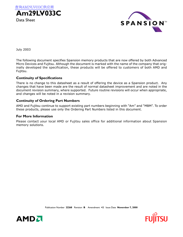 AMD Am29LV033C Data Sheet - Page 1