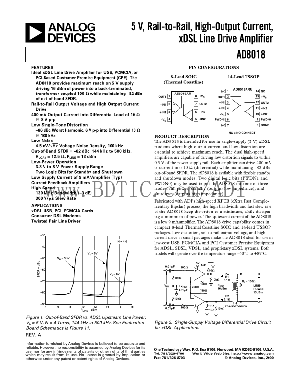 AD8018 Analog Devices Data Sheet Manual - Page 1