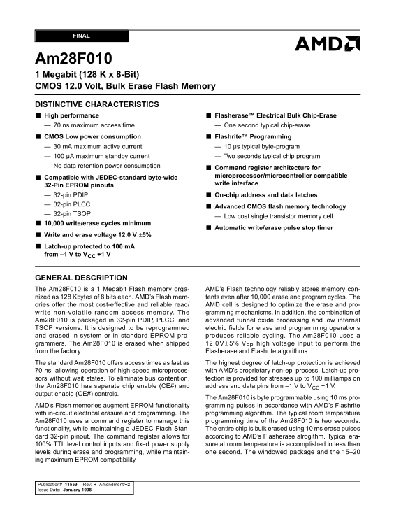AMD AM28F010 Memory User Manual - Supermicro Semiconductor - Page 1