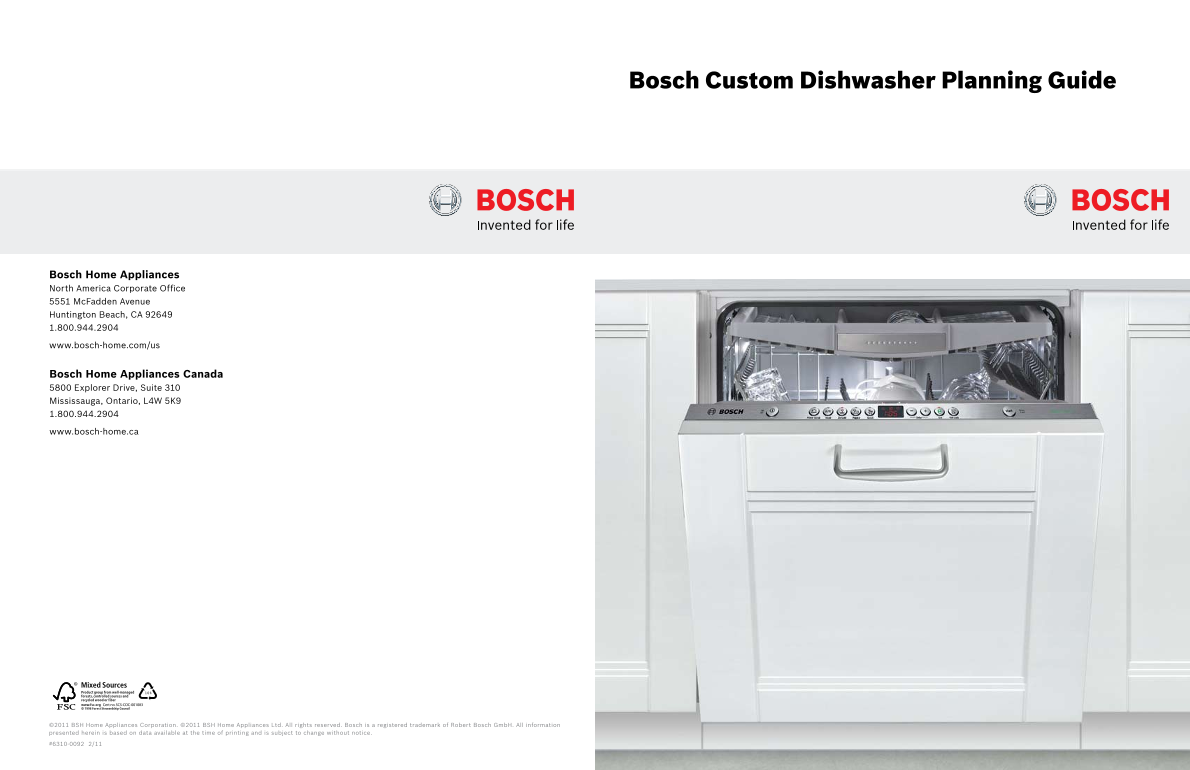 Bosch Custom dishwasher Planning Guide - Page 1
