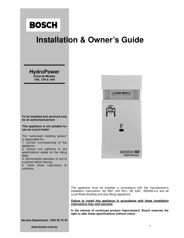 Bosch HydroPower Owner's Guide - Page 1