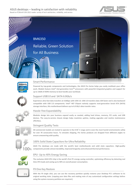 ASUS BM Series Mini Tower BM6350 Commercial Desktop EDM Owner's Manual & User Guide - Page 1
