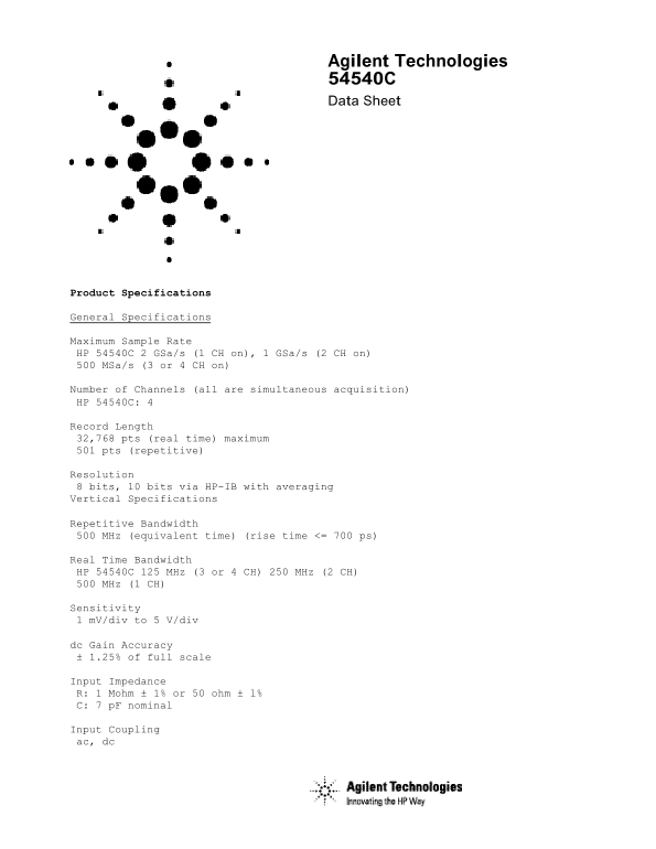Agilent Technologies 54540C Data Sheet - Page 1