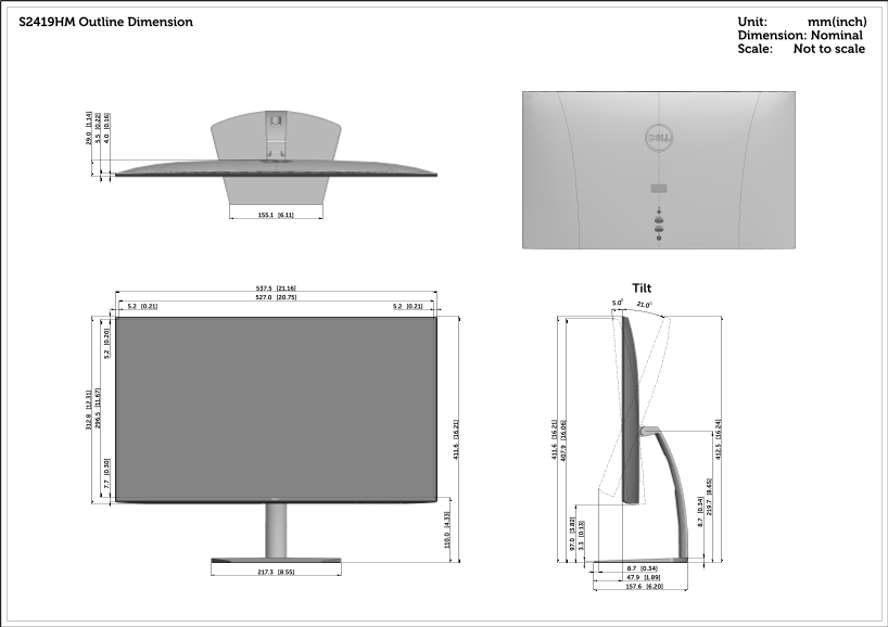 Dell S2419HM Monitor User Guide and Contour Diagram - Page 1