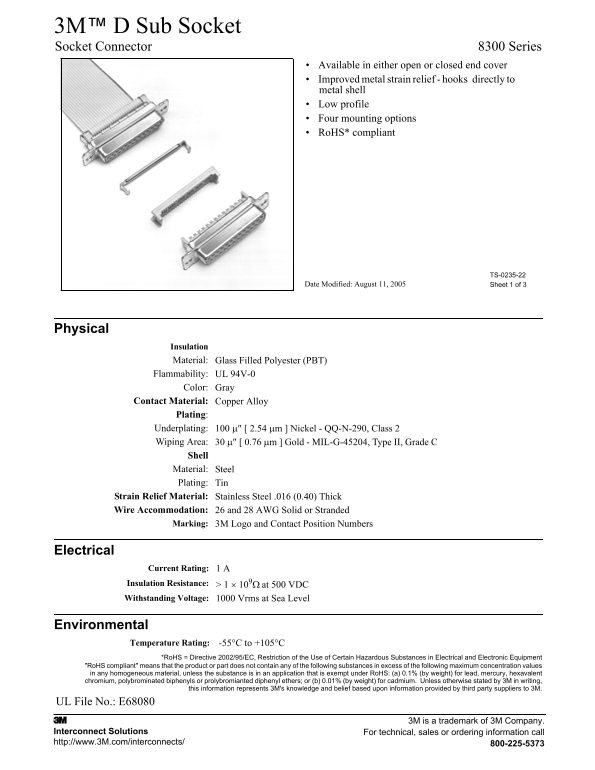 3M D Sub Socket 8300 Series User's Manual - Page 1
