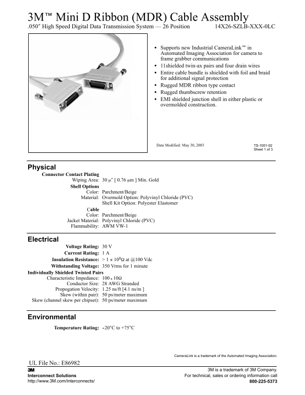 3M 14X26- SZLB XXX- 0LC Specification Guide User Manual - Page 1