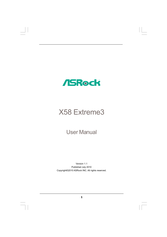 ASRock X58 Extreme3 User's Manual - Page 1