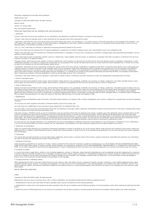 Bosch DWF9GCR70W Open Source License - Page 1