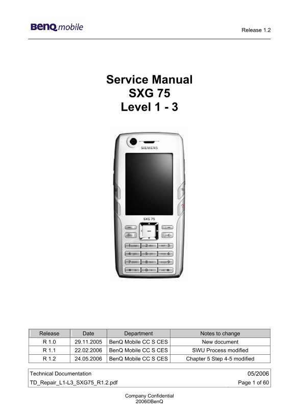 BenQ SXG 75 Level 1 - 3 Service Manual - Page 1