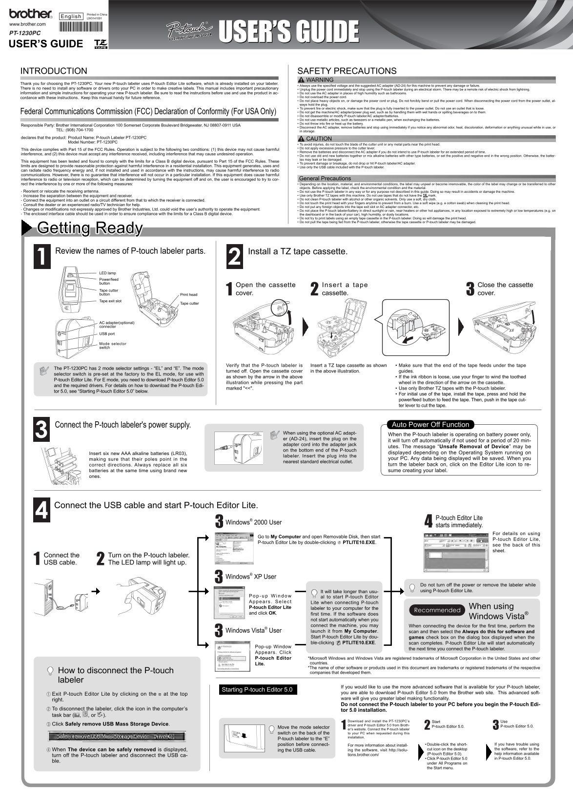 Brother PT-1230PC User's Guide - Page 1