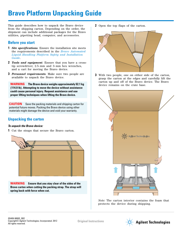 Agilent Technologies Bravo Platform Unpacking Guide - Page 1