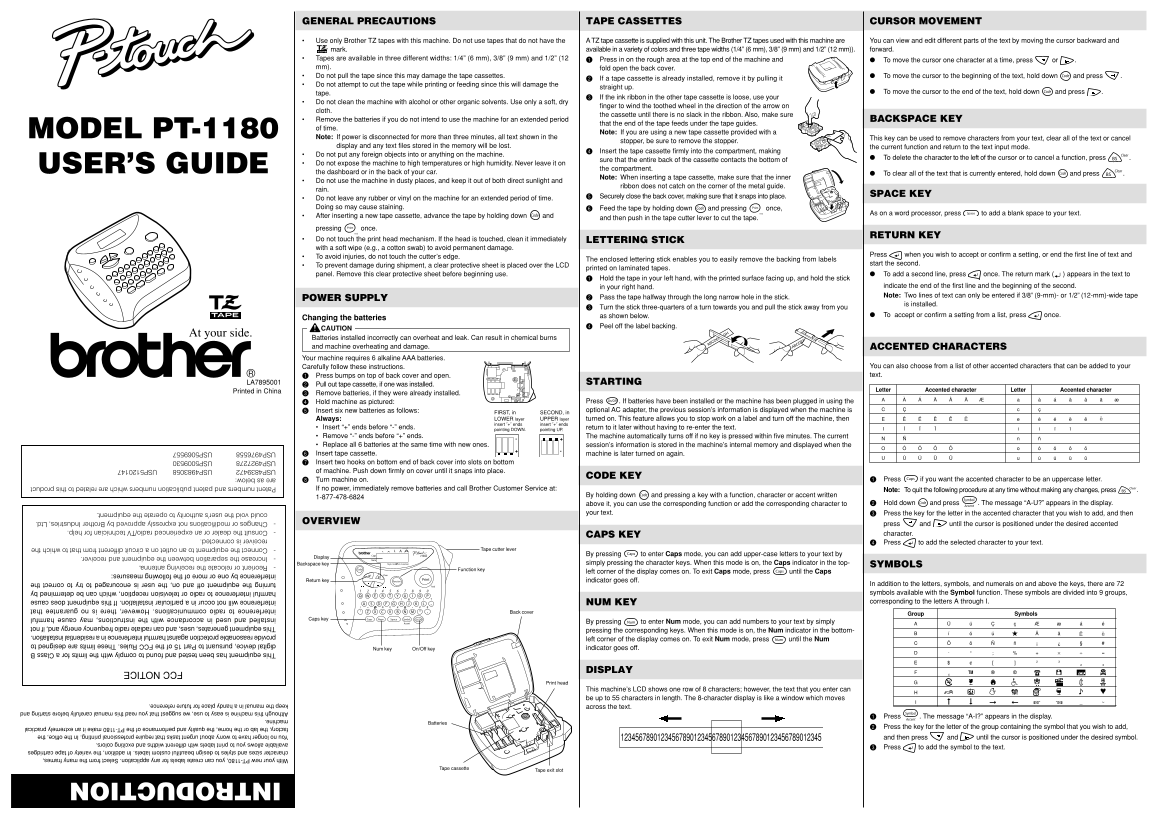 Brother PT-1180 User Manual - Page 1