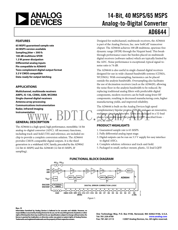 ANALOG DEVICES AD6644 Data Sheet User Manual - Page 1