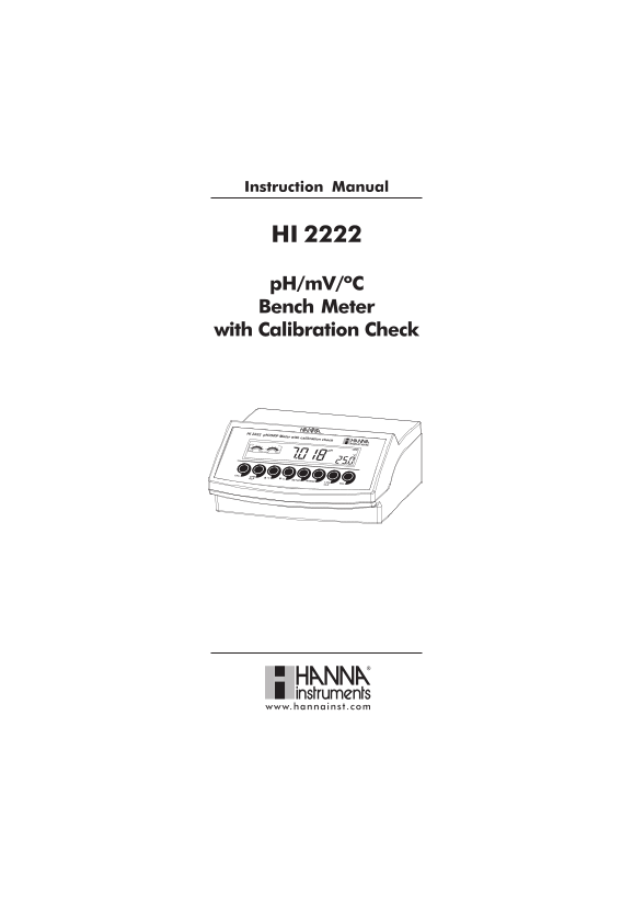 Hanna HI 2222 pH mV °C Bench Meter with Calibration Check Instruction Manual - Page 1