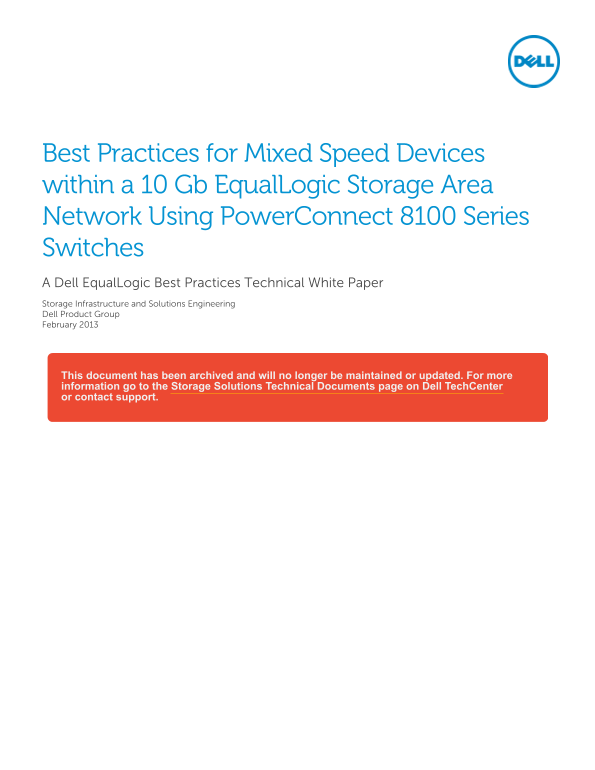 Dell Best Practices for Mixed Speed Devices within a 10Gb EqualLogic SAN using PowerConnect 8100 Series Switches - Page 1