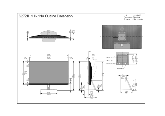 Dell S2721NX Monitor Contour Drawing User's Manual - Page 1