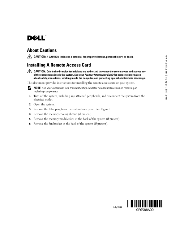 Installing a Remote Access Card for Dell Systems - Owner's Manual & User Guide - Page 1