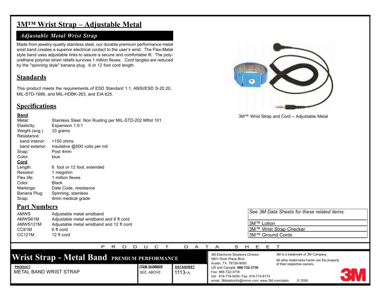 3M Wrist Strap – Adjustable Metal User's Guide - Page 1