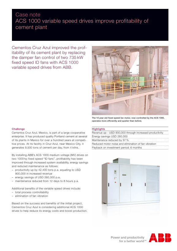 ABB Case Note - ACS 1000 Variable Speed Drives Improve Profitability at Cement Plant - Page 1